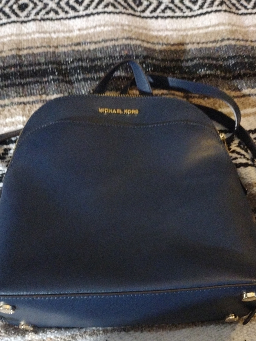 Michael Kors Navy Leather Backpack with Gold Hardware